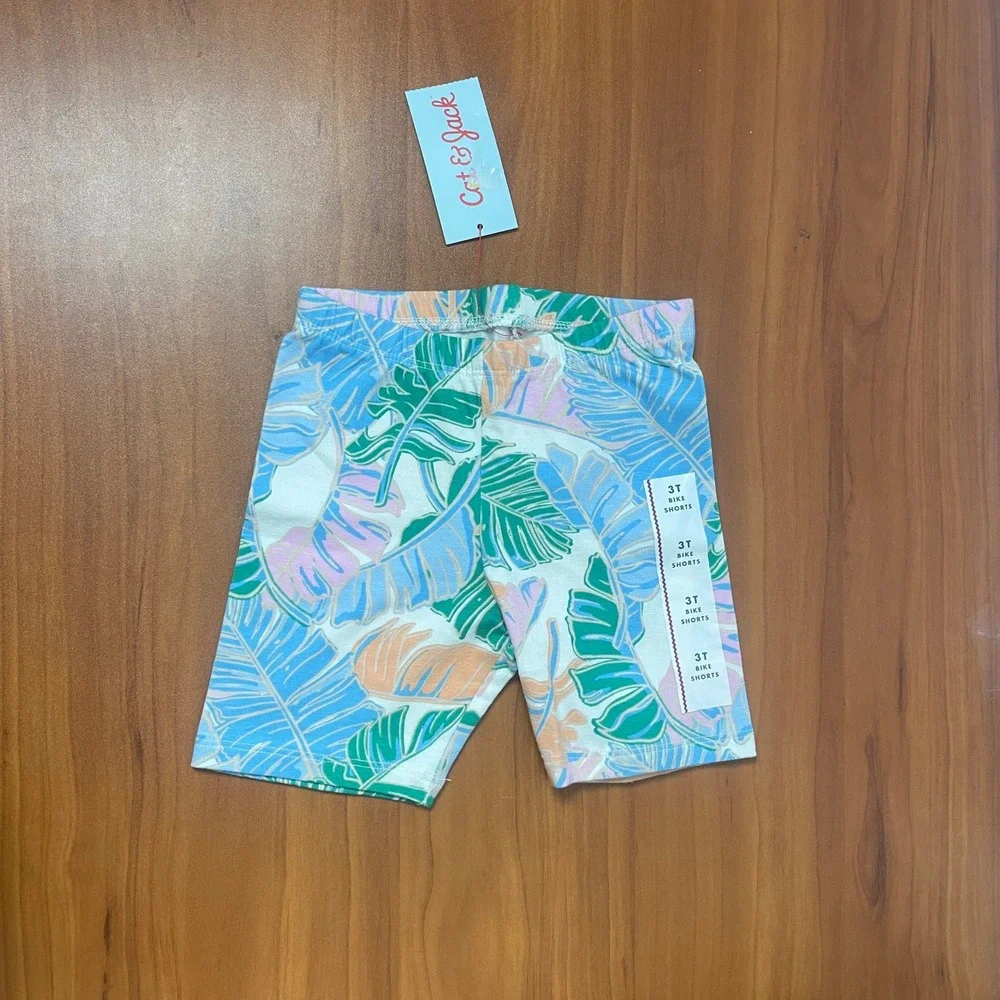 Cat & Jack Girls 3T Tropical Palm Leaf Tank Top and Bike Shorts Set NWT
